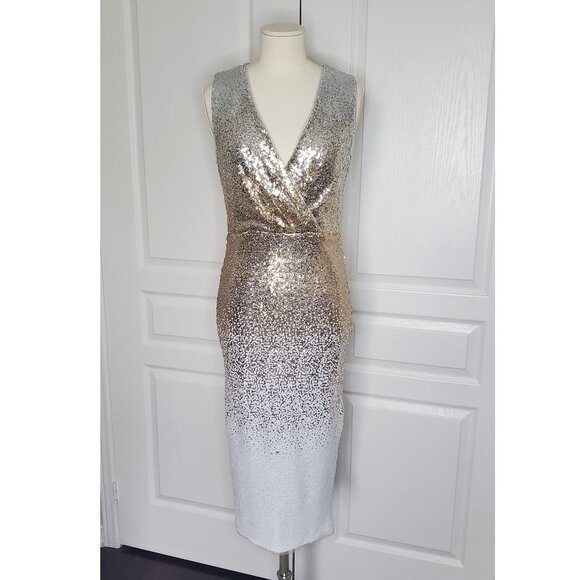 TFNC Ombre Sequin Midi Dress in Silver Golg and White Size 10 UK - Picture 4 of 8